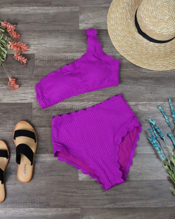 Sunshine High Waisted Two Piece Scalloped Bikini in Magenta